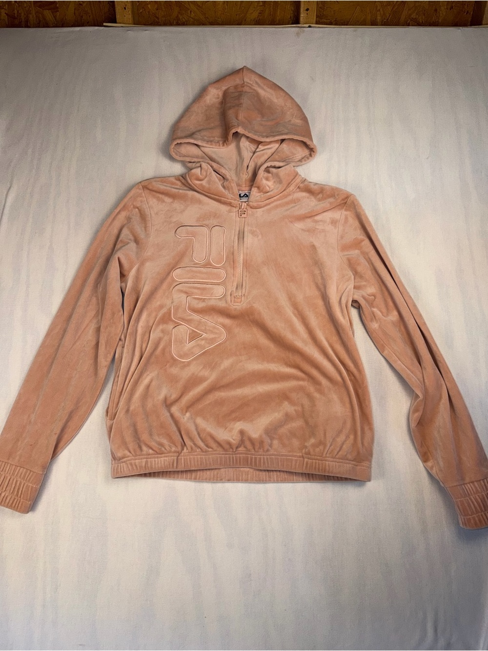 FILA Pink Velour Y2K Athleisure 1/4 Zip Hooded Jacket Size: Small